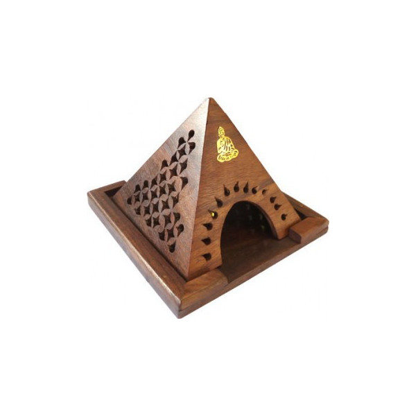 Porte encens pyramide bois pour cône motif bouddha -  Portes encens
