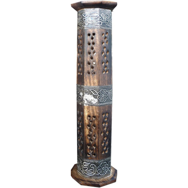 Porte encens colonne en bois et métal ciselé. Porte encens colonne en bois et métal ciselé.
