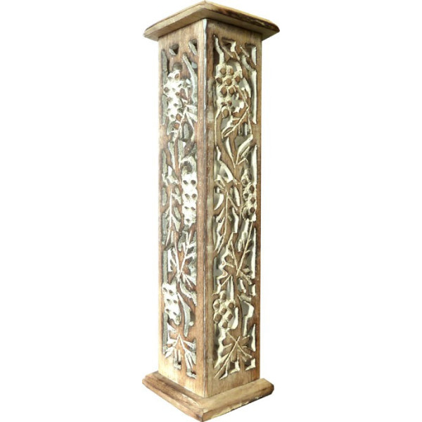 Porte encens colonne en bois ciselé.