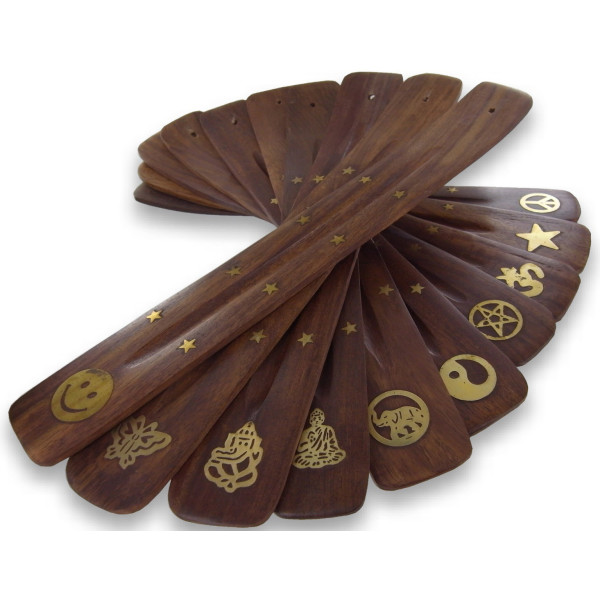 Porte encens pour bâton en bois et motif laiton -  Portes encens
