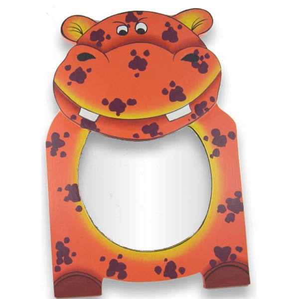 Miroir peint à la main hippopotame orange