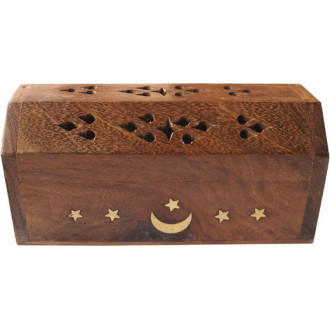 Porte encens cône boite motif lune et étoiles