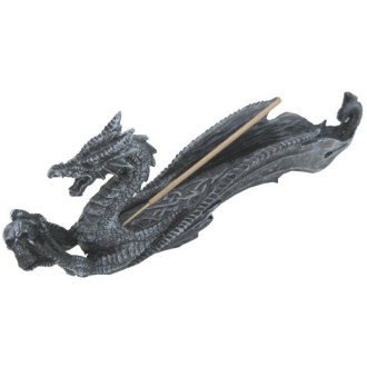 Porte encens dragon noir tenant un crane