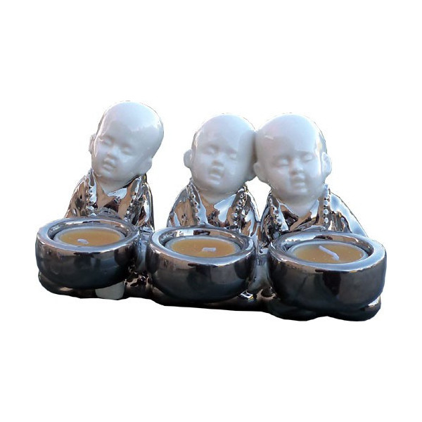Bougeoir 3 moines assis en céramique -  Déco - cadeaux