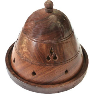 Porte encens cône cloche en bois