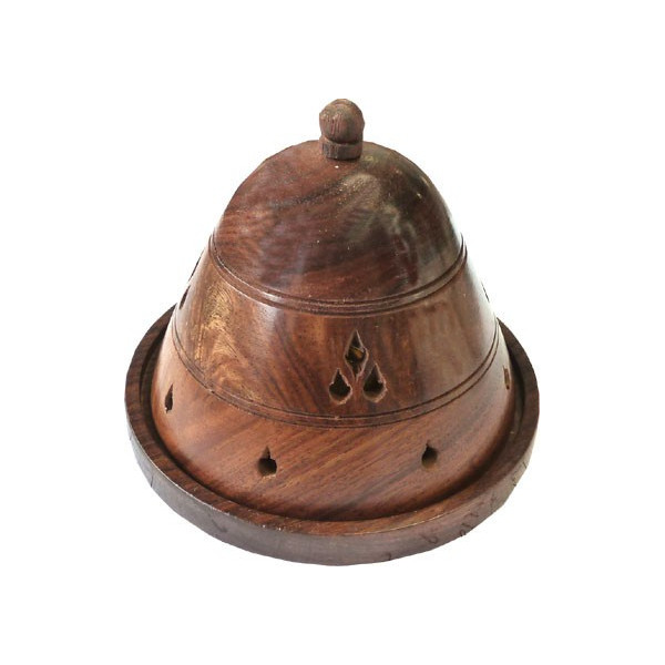 Porte encens cône cloche en bois