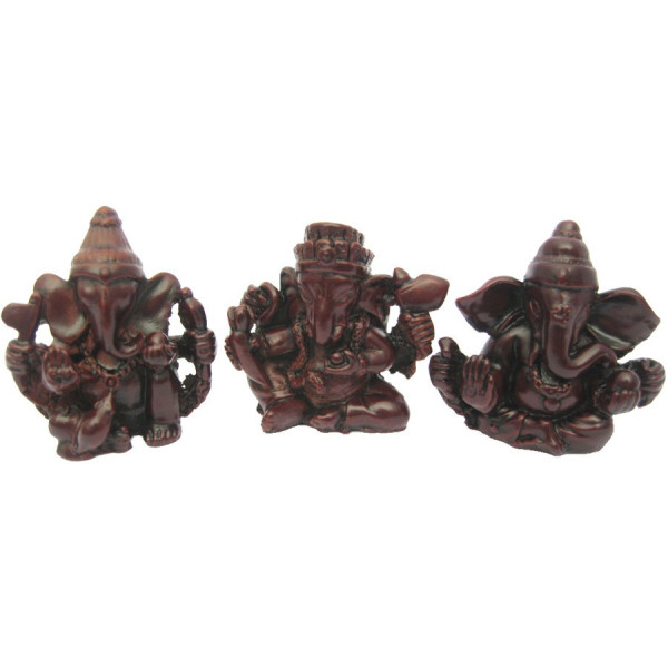 Lot de 3 Ganesh en résine rouge