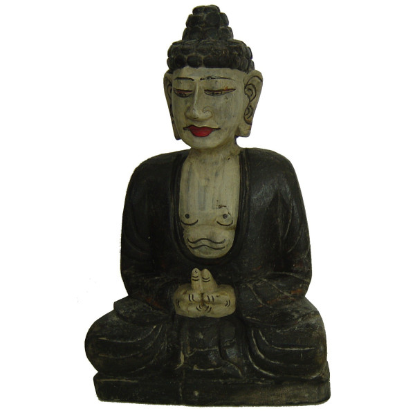 Statuette bouddha en bois peint