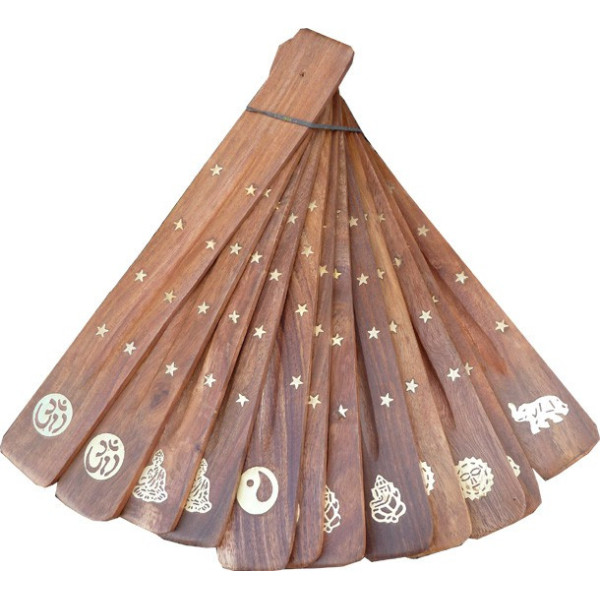 Lot de 12 portes encens bâtons en bois et motif laiton -  Portes encens