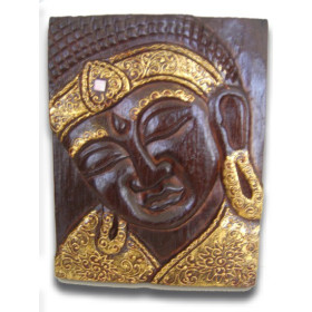 Tableau bois foncé bouddha doré