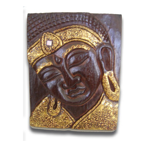 Tableau bois foncé bouddha doré
