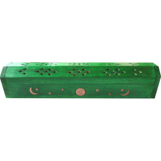 Porte encens grande boite vert clair lune et soleil