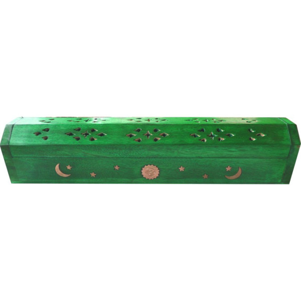 Porte encens grande boite vert clair lune et soleil