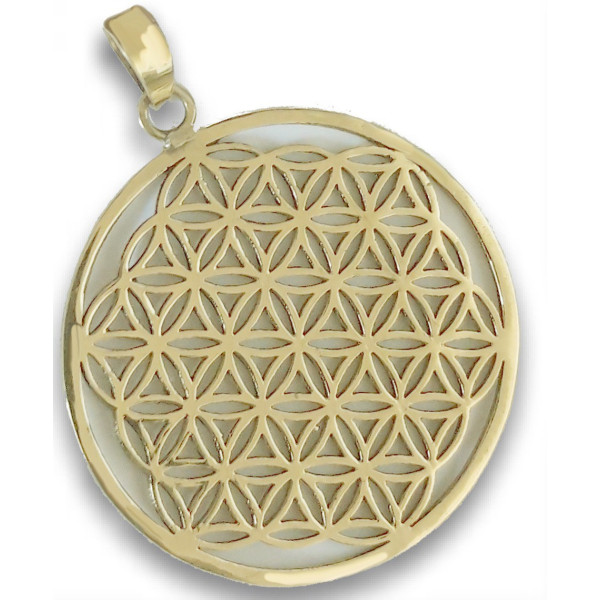 Grand pendentif fleur de vie en bronze doré -  Pierres Lithothérapie