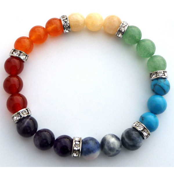 Bracelet 7 chakras perles 8 mm, pierres naturelles