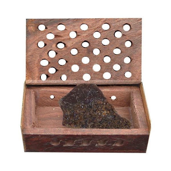 Boite en bois et pierre rose ambre -  Encens résine