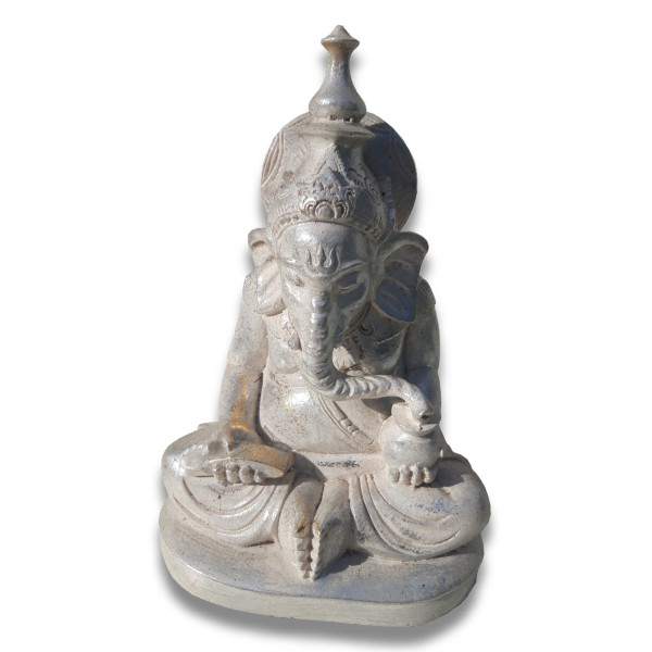 Ganesh assis blanc et argenté 20 cm -  Déco - cadeaux