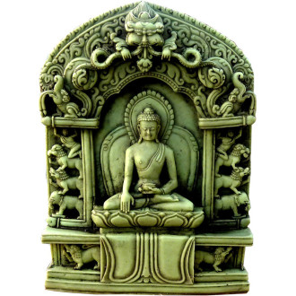 Autel bouddha méditation en pierre verte de 10 cm