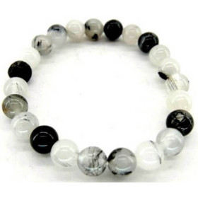 Bracelet Quartz et Tourmaline Perles 8mm