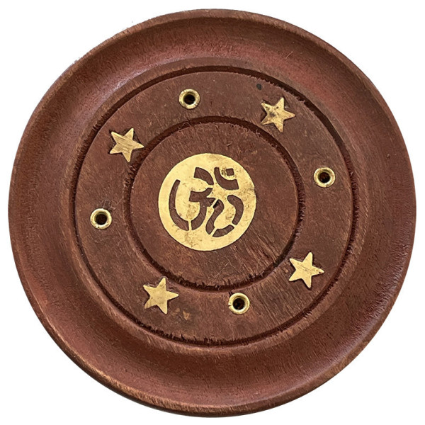 Porte encens bâtons en bois et laiton motif Om