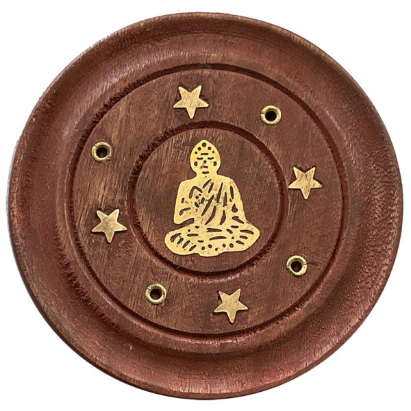 Porte encens batons et cônes bois et laiton motif bouddha