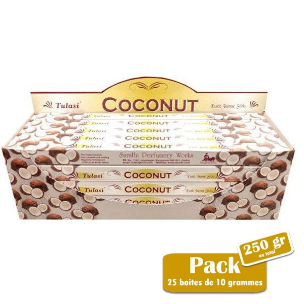 Pack de 25 boites d\'encens batons tulasi noix de coco 10 gr -  Batons d\'encens