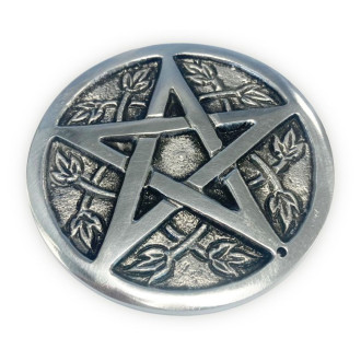 Porte encens rond métal blanc pentacle