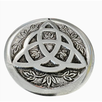 Porte encens rond métal blanc noeud celtique