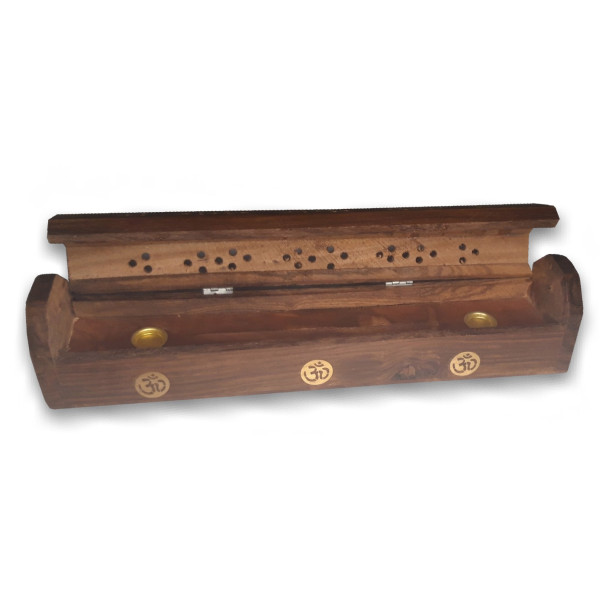 Porte encens grande boite motifs Om en laiton -  Portes encens