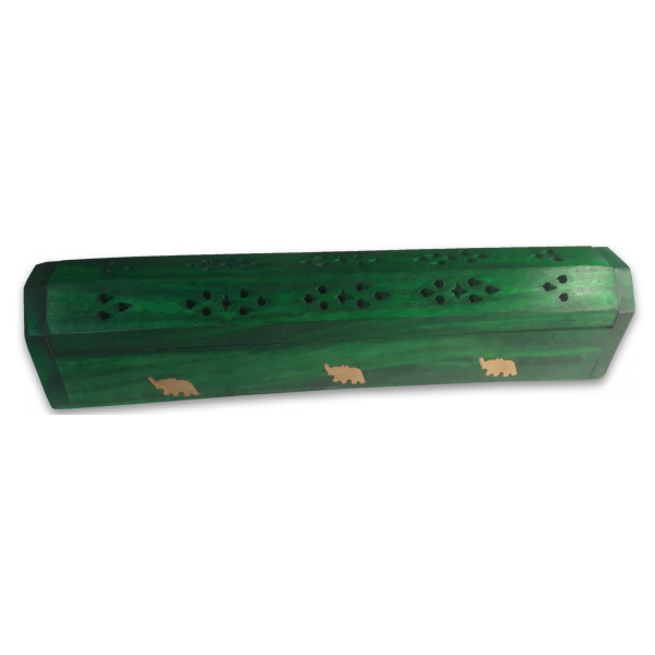 Porte encens grande boite verte motifs éléphants en laiton -  Portes encens