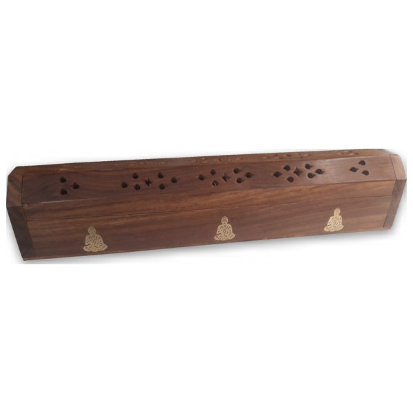 Porte encens grande boite motifs bouddha en laiton -  Portes encens
