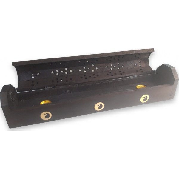 Porte encens grande boite noire motifs ying yang en laiton -  Portes encens