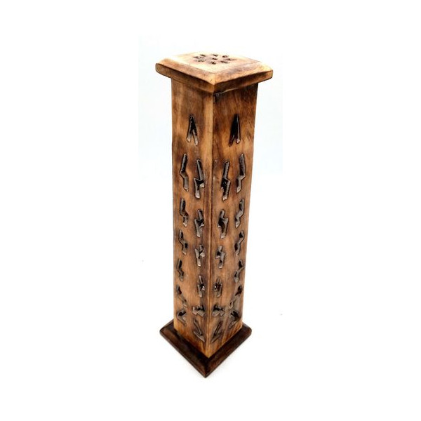 Porte encens grande tour antique motifs éclairs blanchis -  Portes encens
