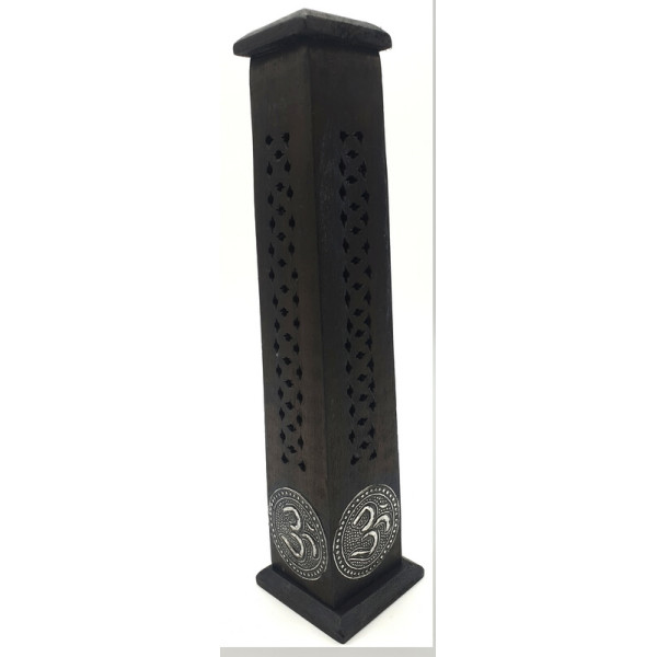 Porte encens grande tour noire motifs Om -  Portes encens