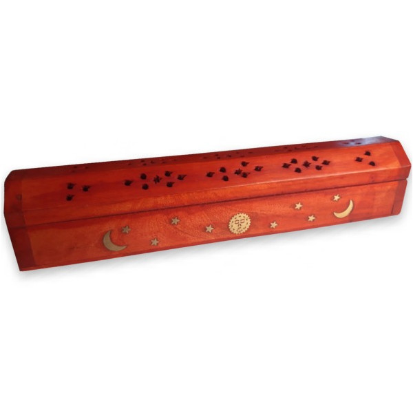 Porte encens grande boite rouge motifs lunes & étoiles en laiton -  Portes encens