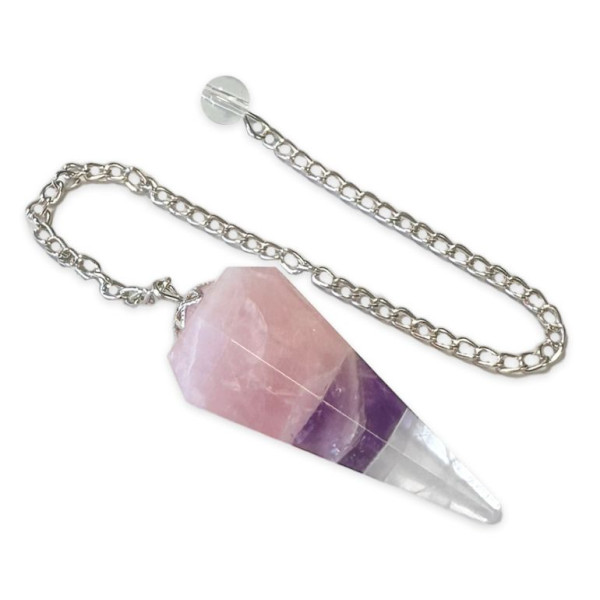 Pendule quartz rose, améthyste et cristal de roche