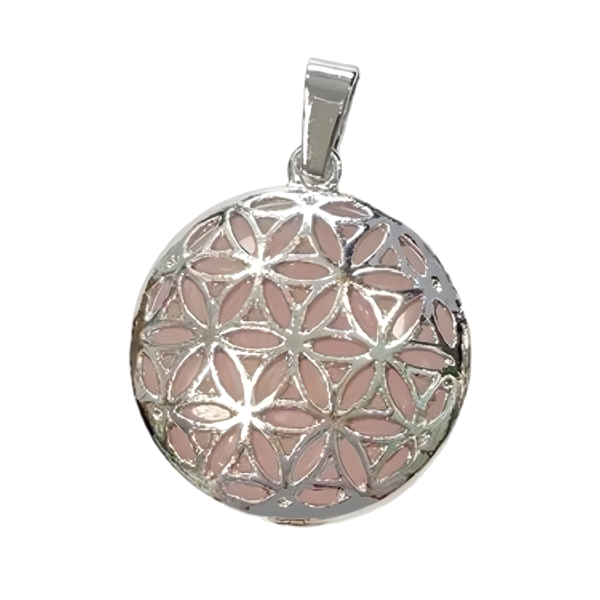 Pendentif fleur de vie avec quartz rose -  Pierres Lithothérapie