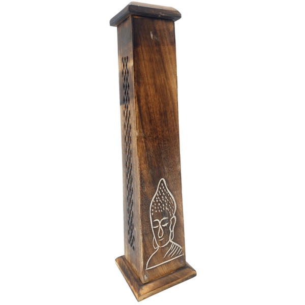 Porte encens grande tour motifs bouddha blanchi -  Portes encens