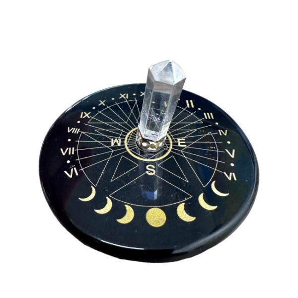 Plaque onyx noir pentacle avec cristal de roche -  Pierres Lithothérapie