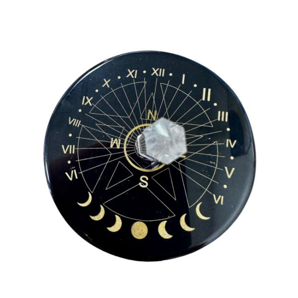 Plaque onyx noir pentacle avec cristal de roche -  Pierres Lithothérapie