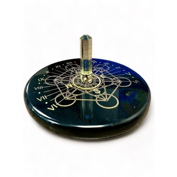 Plaque onyx noir métatron avec cristal de roche -  Pierres Lithothérapie