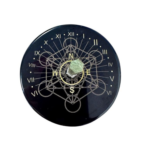 Plaque onyx noir métatron avec cristal de roche -  Pierres Lithothérapie
