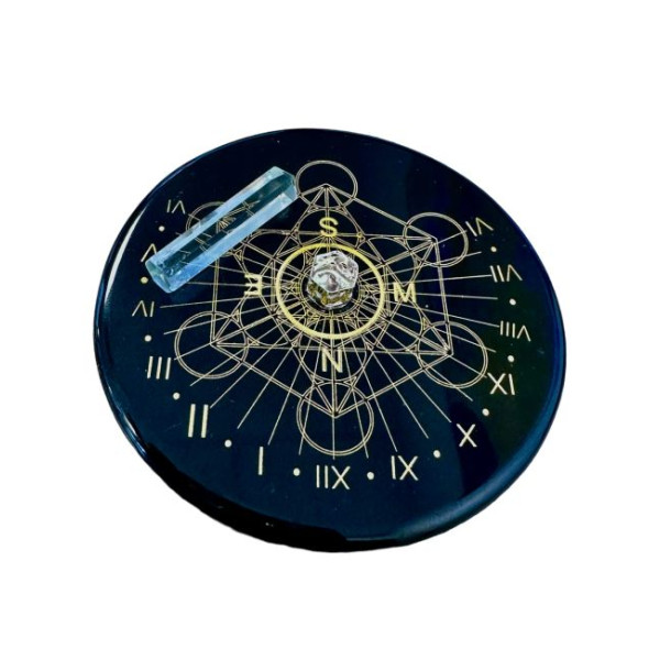 Plaque onyx noir métatron avec cristal de roche -  Pierres Lithothérapie
