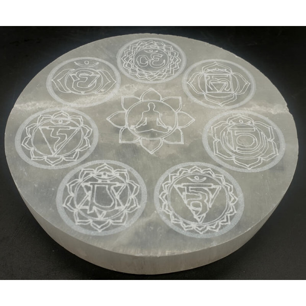 Plaque de sélénite bouddha 7 chakras 10 cm -  Pierres Lithothérapie