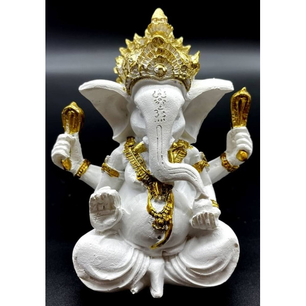 Statuette en résine blanche de Ganesh 13 cm -  Déco - cadeaux