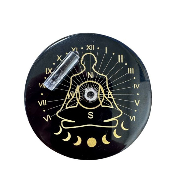 Plaque onyx noir chakra avec cristal de roche -  Pierres Lithothérapie