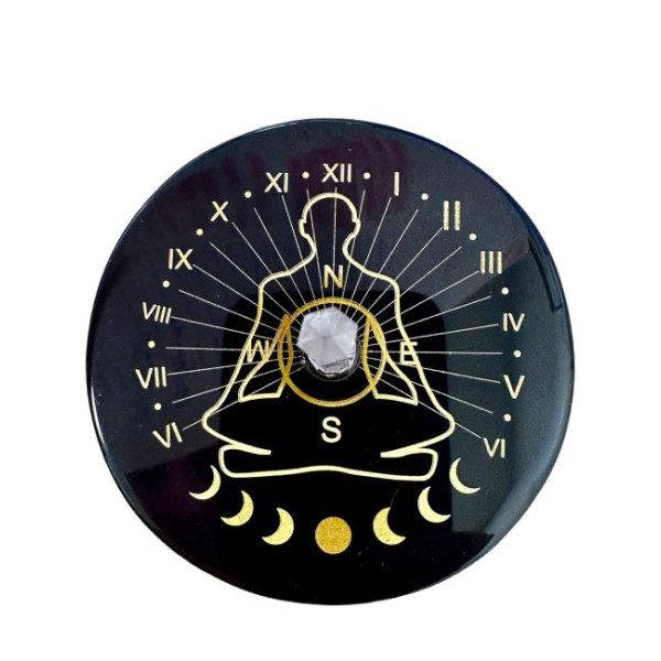 Plaque onyx noir chakra avec cristal de roche -  Pierres Lithothérapie