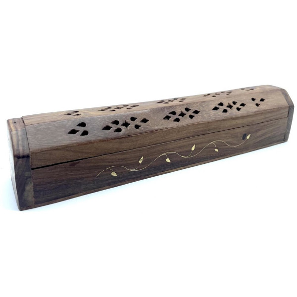Porte encens grande boite motifs fleurs en laiton -  Portes encens