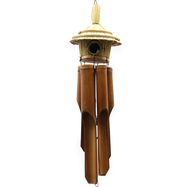 Carillon éolien En Bambou Double Maison D'oiseaux - Longueur ~90 Cm, Son Apaisant, Décoration Jardin/balkon