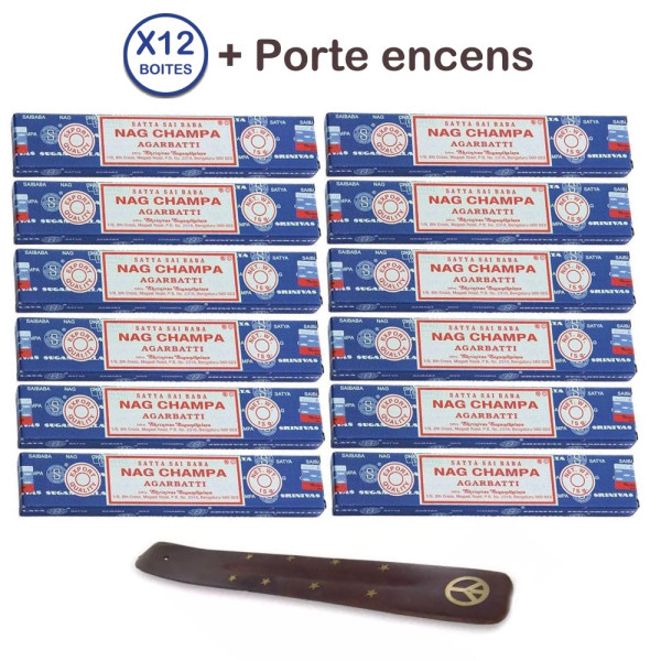 Encens nag champa - Pack de 12 boites d'encens satya 15 gr + porte encens